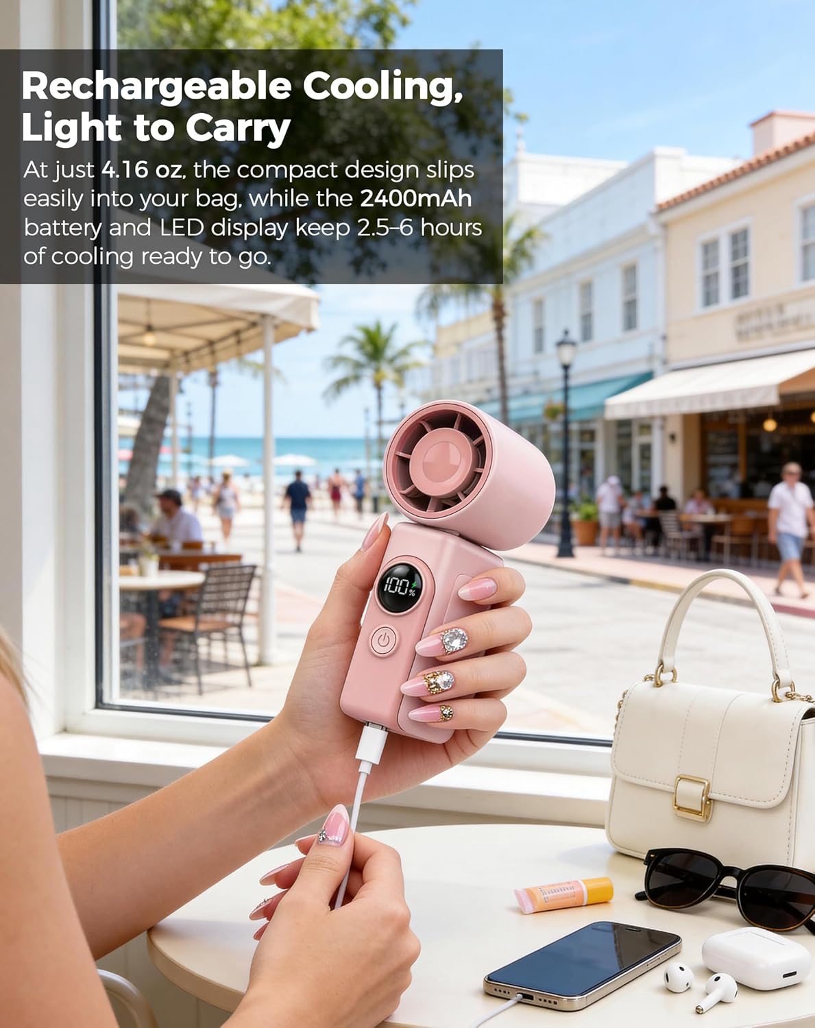 Hotsales Clip-On Portable Fan for Strollers, Handheld Turbo Fan for Travel | Small But Mighty Mini Fan, Detachable 360° Rotating Clip, LED Display, Rechargeable, Summer Outings, Gifts For Women And Men