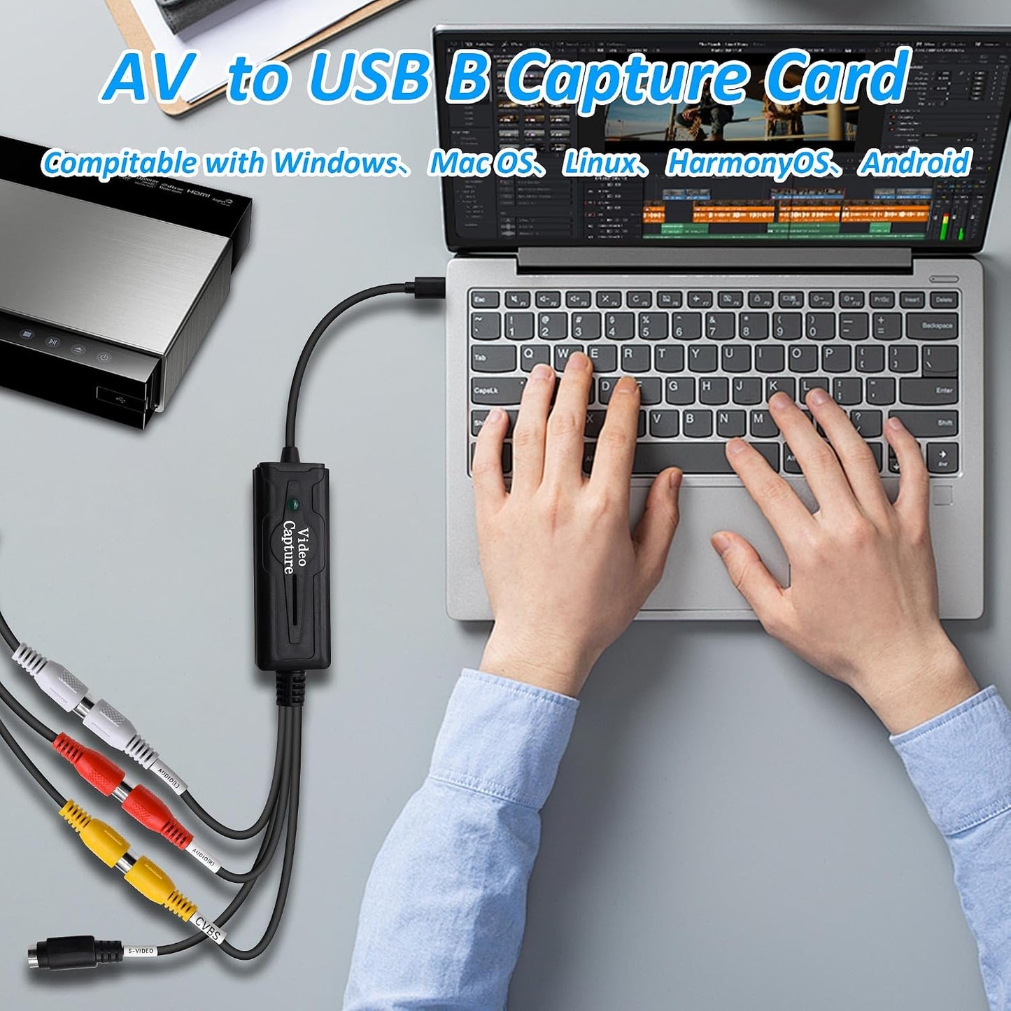 USB 3.1 Type C to RCA Svideo AV Audio Video Capture Card Adapter | 1080P,S-Video to Type C Converter,Support NTSC PAL SECAM for PC Mobile Phone Monitor Video Recorder,42cm