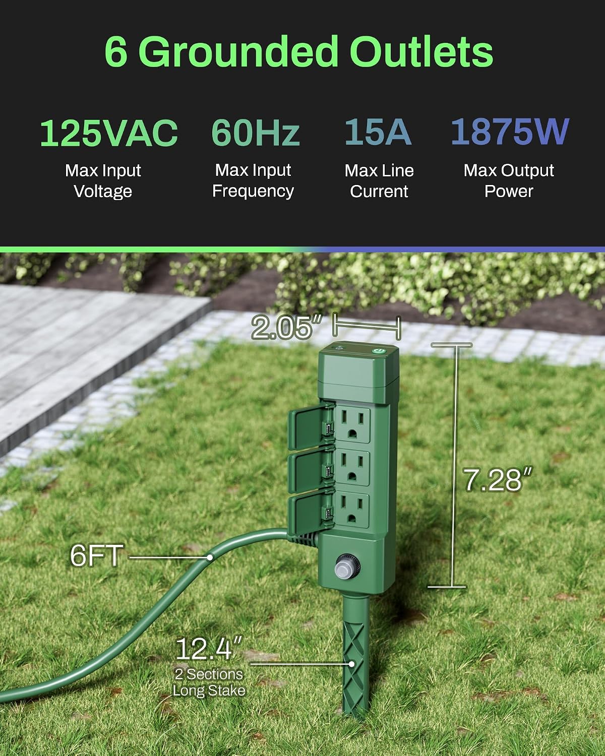 HBN Smart Outdoor Power Stake Timer, 6 Outlets, WiFi Voice Control