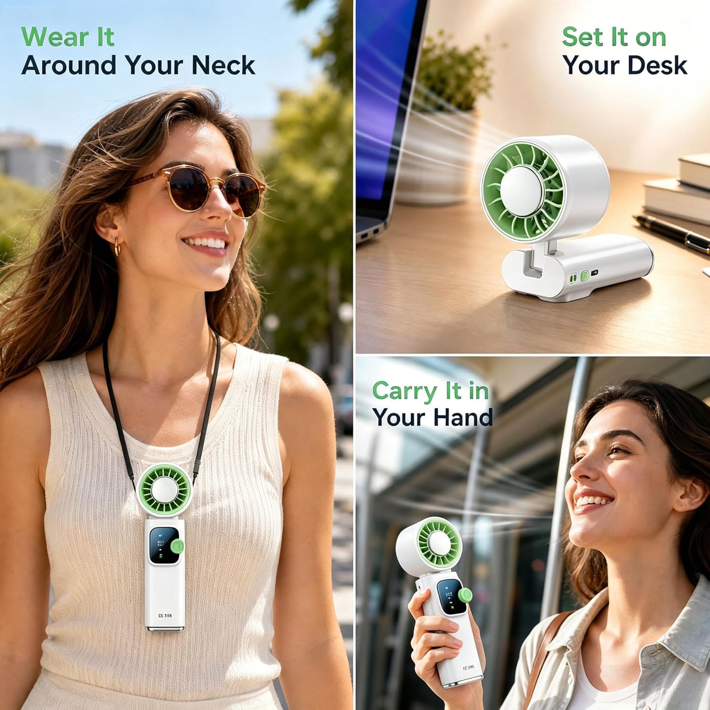 Portable Handheld Fan with Ice Cooling Personal Rechargeable Mini Neck Fan | 20000RPM,199-Speed 4000mAh Battery Powered up to 15hrs with LED Display for Travel, Camping & Outdoor, White