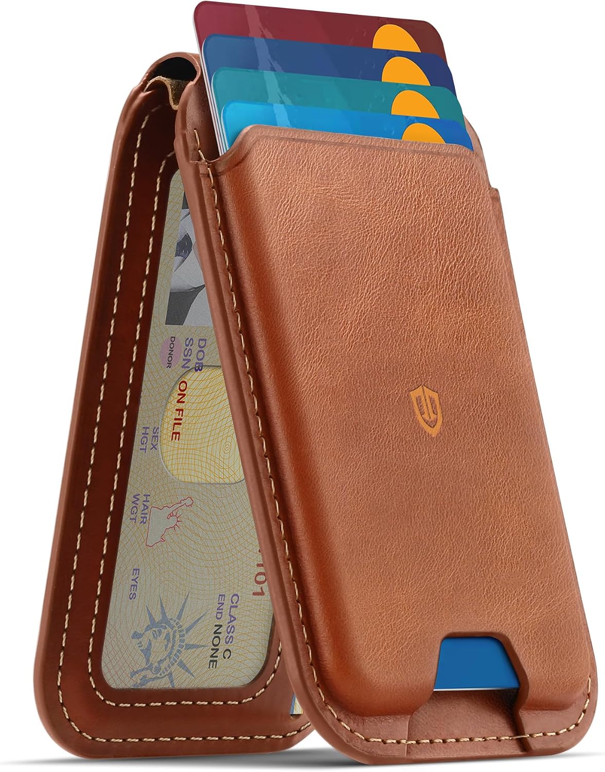 SHIELDON Genuine Leather Magnetic Wallet Stand for MagSafe, Retro Brown | Strong Magnetic, Card Holder, Kickstand, Angle Adjustment, Rfid Blocking, for iPhone 17/16/15/14/13/12 Series & Magnet Case