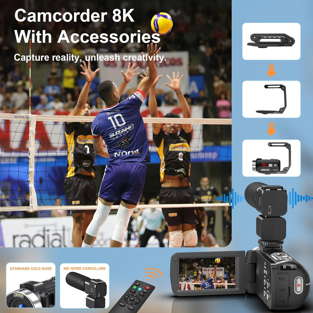 8K 64MP Video Camera Camcorder 18X Zoom WiFi IR Night Vision Camcorders | 3.0'' Touch Screen Webcam Vlogging Camera for YouTube with 64GB SD Card, 2 Batteries, Remote Control, Mic and Stabilizer