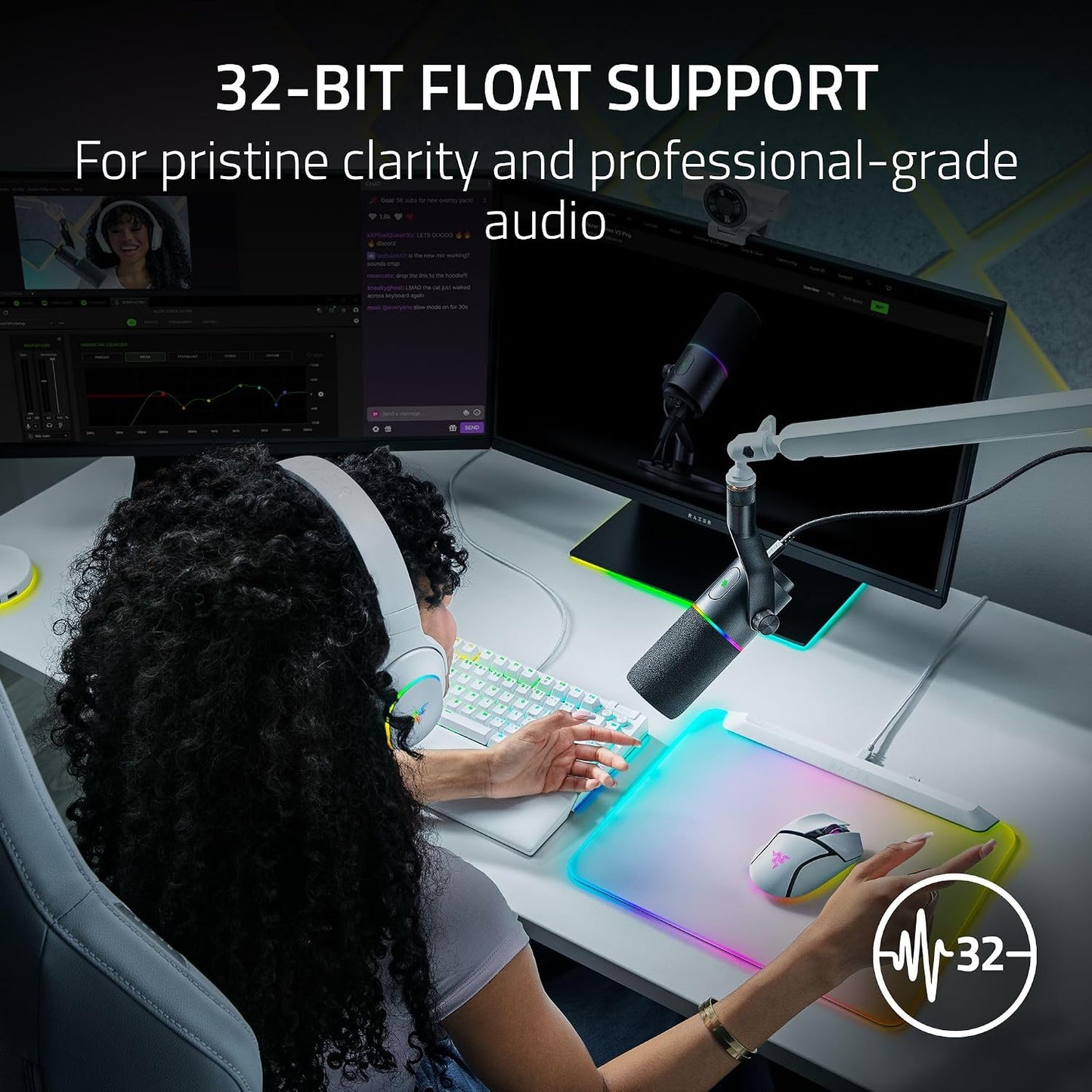 Razer Seiren V3 Pro Microphone, Dynamic USB Type C & XLR Mic, Black | 32-bit Float Support, Built-in Audio DSP, AI Noise Removal, Shock Absorber & Pop Filter, Chroma RGB Lighting Ring, Streaming