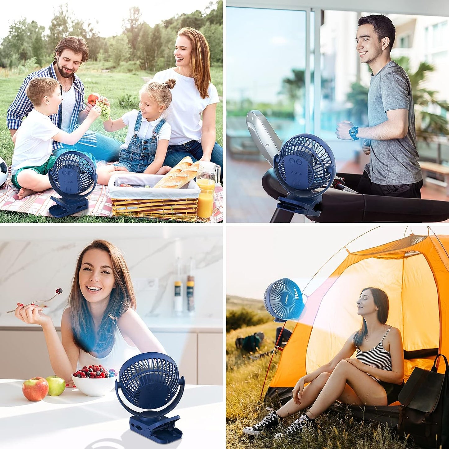 Clip on Fan, 65H Working Time Rechargeable Fan with LED Lights/Remote/Hooks | 12000mAh Battery Powered Fan with Strong Clamp, Small Desk Fan Mini Fans for Tents Travel Outdoor Camping Golf Cart Stroller