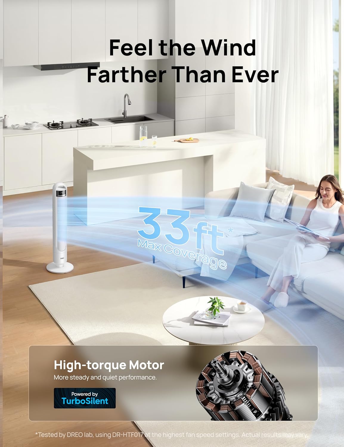 DREO Tower Fan for Bedroom, 26ft/s Velocity, 90° Oscillating, 8H Timer | 4 Speeds, 3 Modes, 28dB Quiet Standing Fan, Floor Fan for Room, Living Room, Office, Home, Cooling Fan with Remote, White