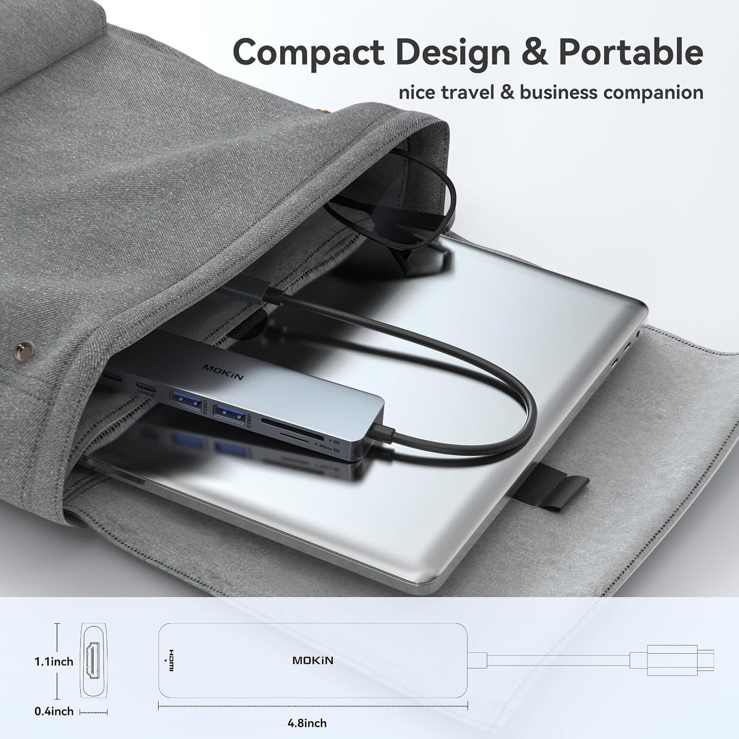 USB C Hub HDMI Adapter for MacBook Pro/Air, MOKiN 7 in 1 USB C Dongle with HDMI | 4K@60HZ HDMI, 3*5Gbps USB A 3.0, 100W USB C Charging Port, SD/microSD Card Reader
