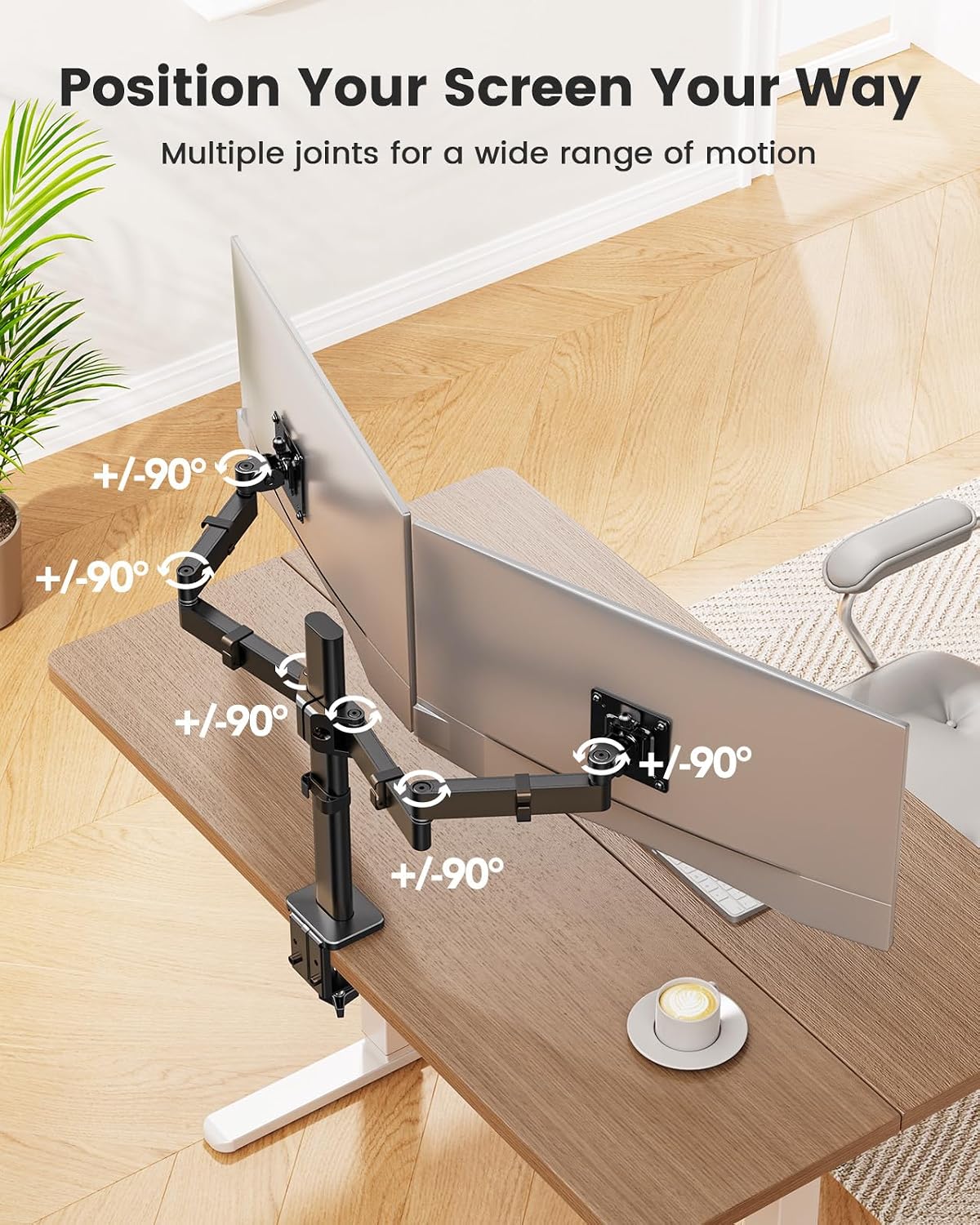 ErGear Dual Monitor Stand for 17-32 inch, Dual Monitor Mount with Adjustable Tilt, Swivel, Rotation, Tiered Arms for Extra Height, Supports 22 lbs per Arm