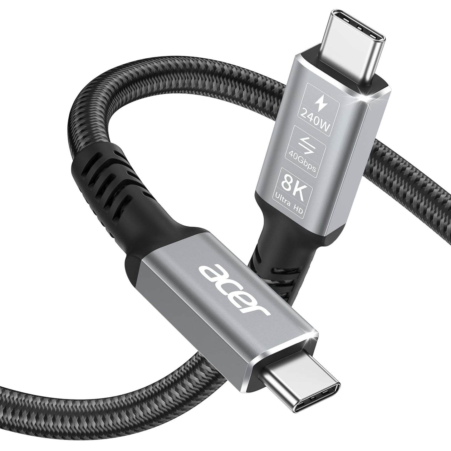 Acer USB4 Cable 40Gbps, 8K@60Hz Thunderbolt 4/3 Cable (3.3FT, 240W) | Braided USB C Cable Fast Charging, High Speed USB-C Video Cord Compatible with MacBook, SSD, Docking, iPhone 16 and More