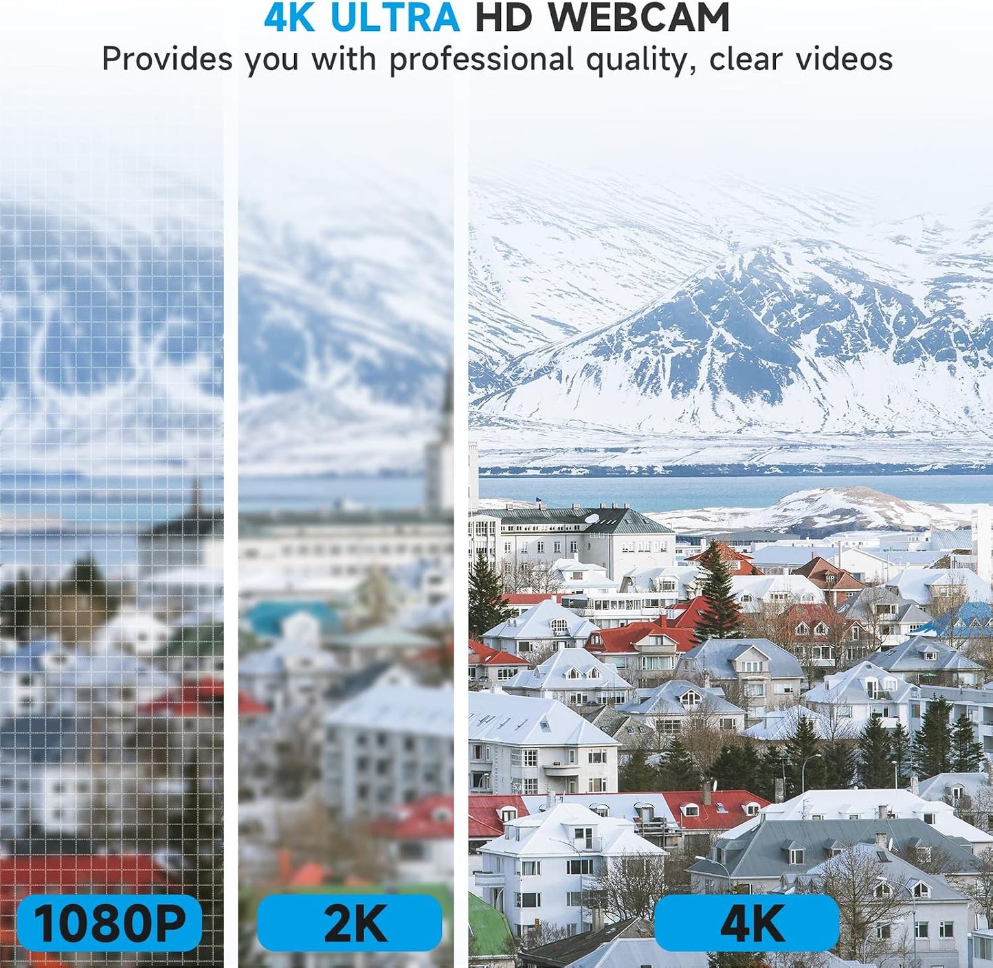 AOC 4K Webcam for PC, Streaming Computer Camera with Noise-Canceling Mic | 90° FOV, Privacy Cover, Plug & Play, Zoom/Skype/FaceTime Compatible, Works with Mac/Laptop/Switch 2, USB C-A Adapter Included