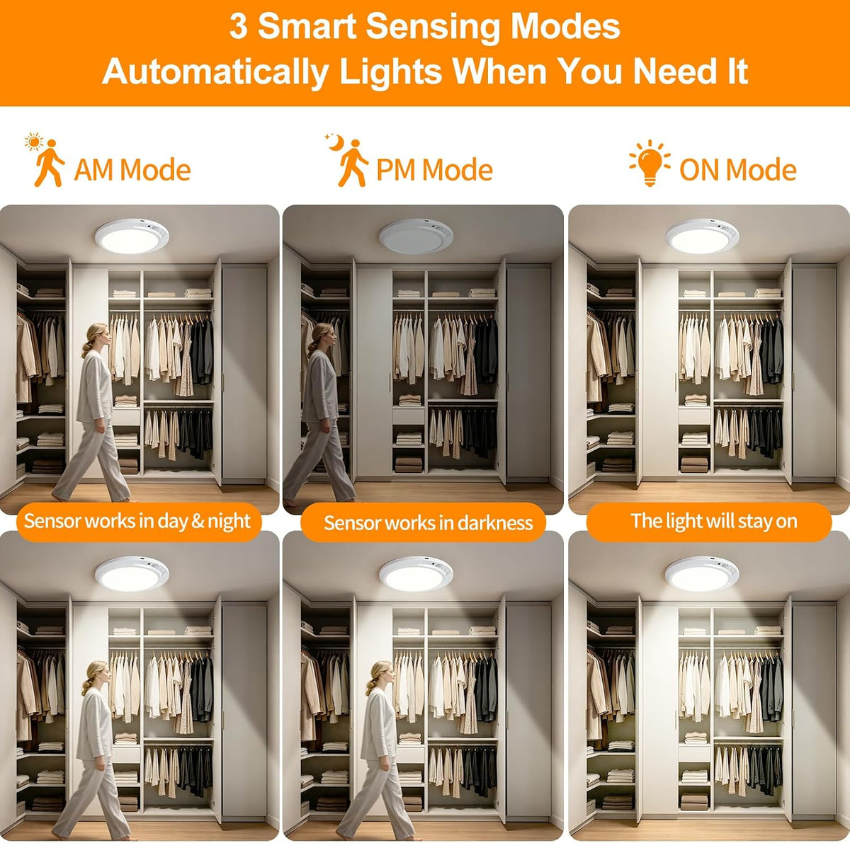 Rechargeable Ceiling Light Motion Sensor Closet Light Battery Operated