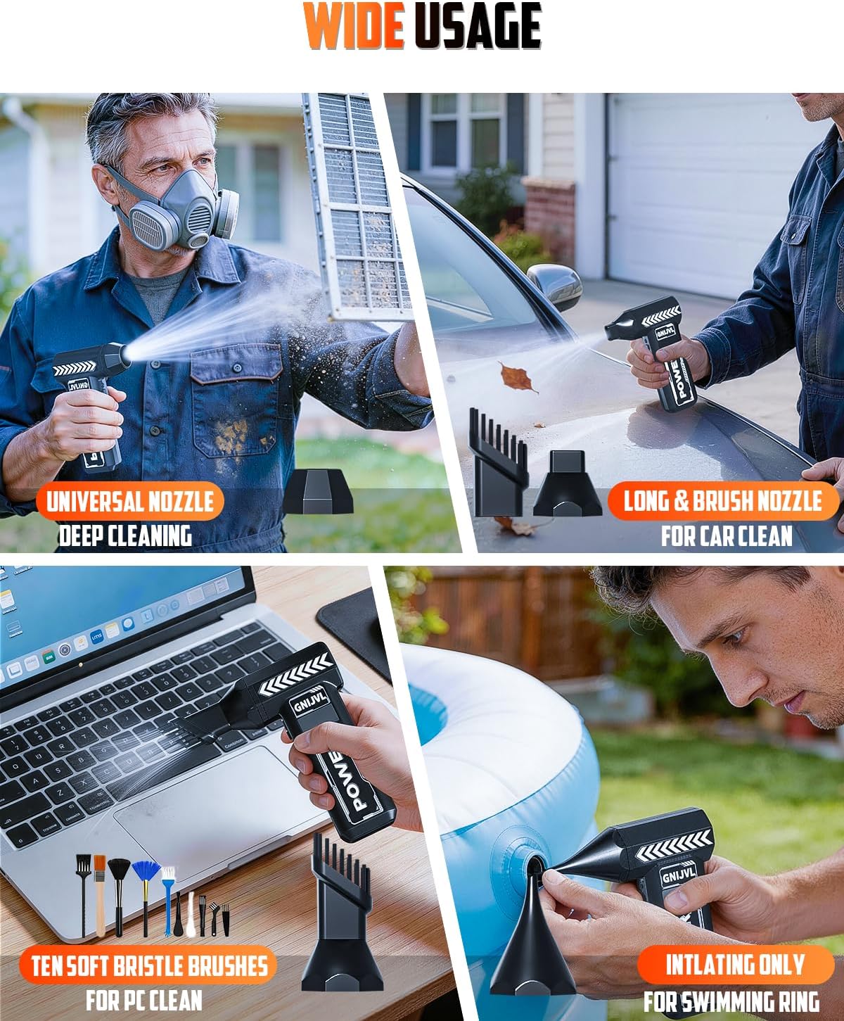 Compressed Air Duster, 150,000RPM 4-Gear Adjustable Super Power Air Blower Electric Air Duster with LED Light,One-tap Booster with 8000mAh Rechargeable Battery for PC, Keyboard, Car, Home Cleaning