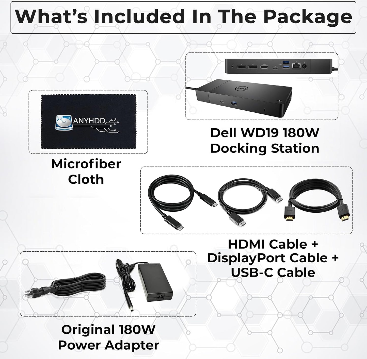 WD19 Dell Docking Station Dual Monitor - USB-C Dock with 180W Adapter, HDMI, DisplayPort, USB-C Cables - Dell Laptop Docking Station (Renewed)
