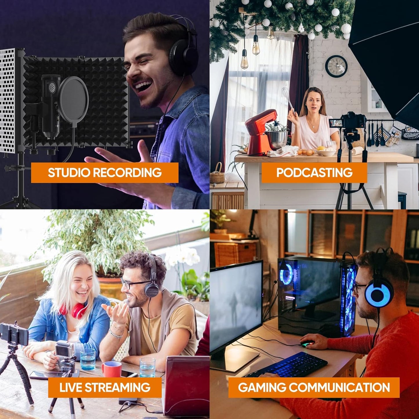 Studio Recording Microphone Isolation Shield with Pop Filter and Metal Tripod Stand, Studio Mic to PC Laptop Smartphone, Music Microphone for Recording Singing Podcasting