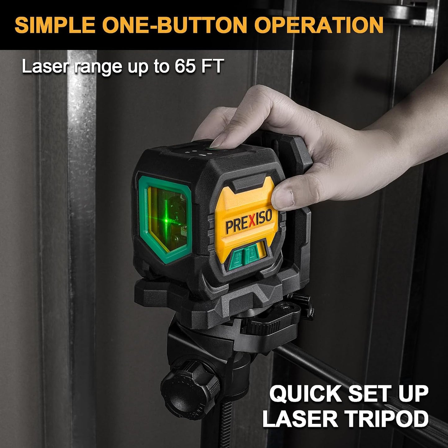 PREXISO Laser Level with 47 Inch Tripod, IP54 Rechargeable 65Ft Green Laser | 3 Brightness Mode, Self Leveling Cross Line Laser, Light Indicator, Lazer Leveler Tool for Picture Hanging, Home Renovation