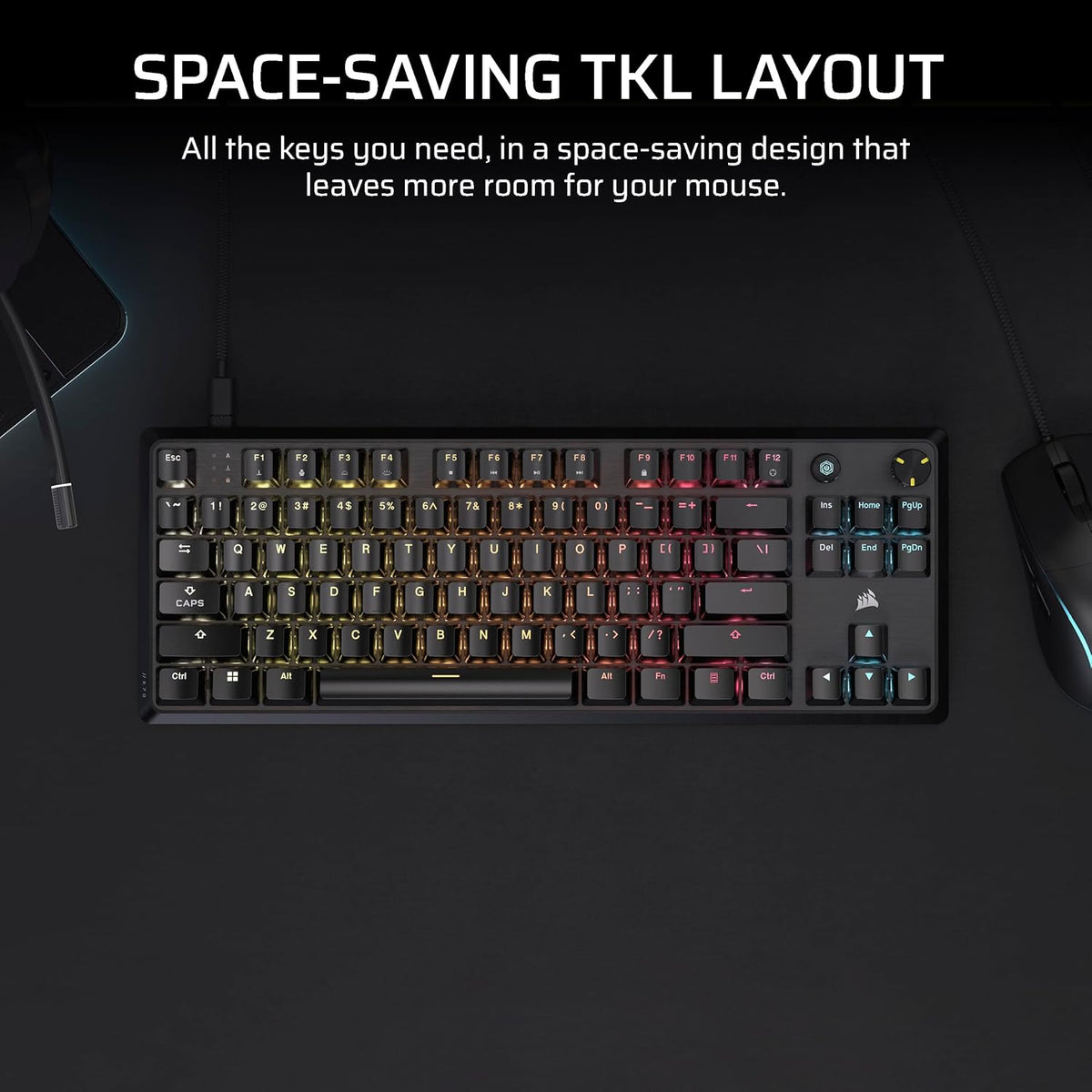 Corsair K70 CORE TKL RGB Tenkeyless Mechanical Wired Gaming Keyboard – Pre-Lubed MLX Red v2 Linear Switches, SOCD, ABS Double-Shot Keycaps, Sound Dampening, 1000Hz Polling, QWERTY NA – Black