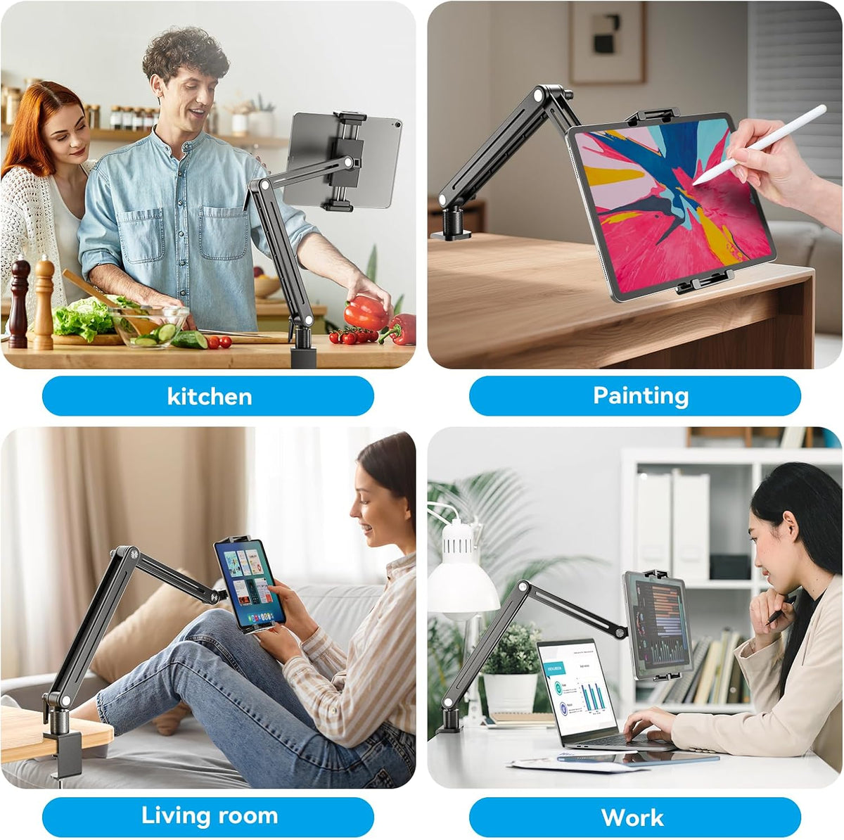 Portable Monitor Arm Mount Holder Screen Stand 18.5" 360° Rotating Base | Solid Aluminum,Tool-Free Tilt,No Sagging,Zero Plastic Joints,Hybrid Lock,Desk Protection Clamp for WFH Setups & Coding