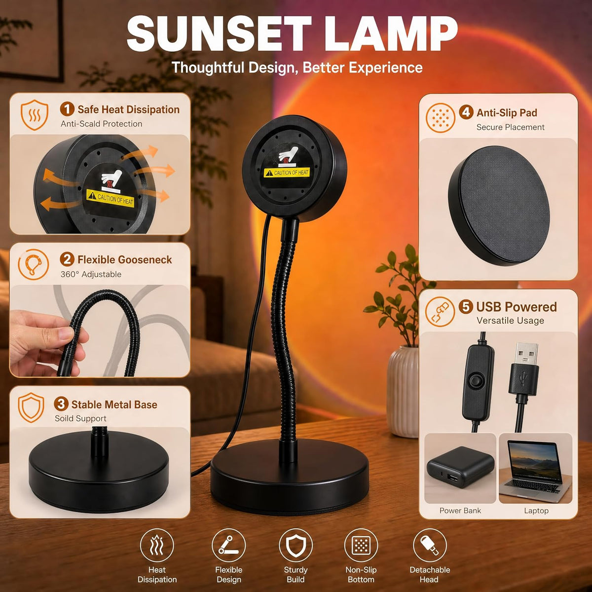 JIMEI Sunset Lamp Projector Led Lights for Bedroom Night Light RGB Lights Sun Sunlight Sunrise Lamp 10w 360° Rotation Mood Lighting Home/Room Decor Gifts for Women,Desktop Multicolor