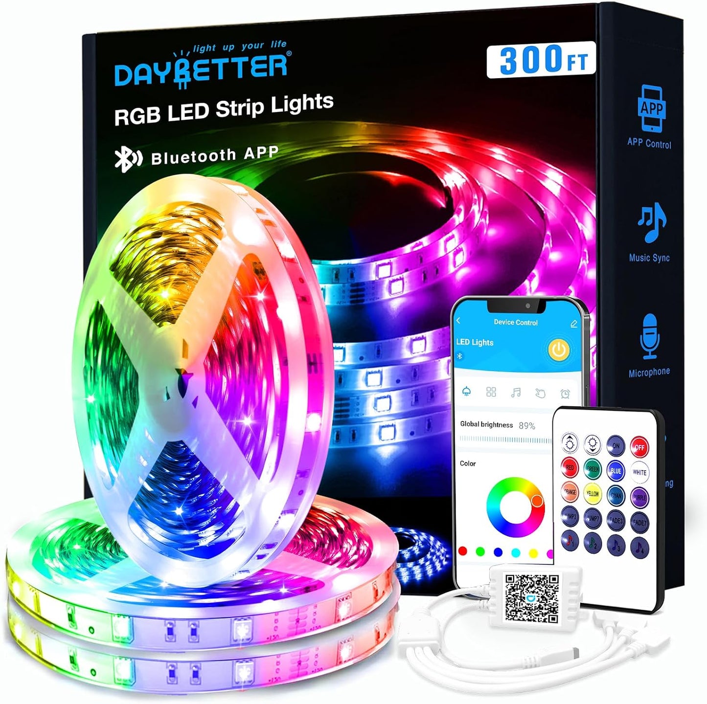 DAYBETTER Smart RGB Led Strip Lights, 50ft Led Lights for Bedroom with App Control, Multicolor Changing Led Light Strips Apply for Home Decor, Living Room, Kitchen, Home Party Decoration