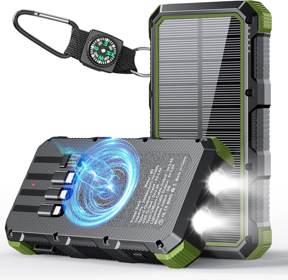 Solar Charger Power Bank 20000mAh Wireless Charger QC 3.0 Fast Charging Power Bank 8 Outputs 4 Inputs Solar Portable Charger Compatible with All Mobile Devices,SOS/Strobe/Strong Flashlights (orange)