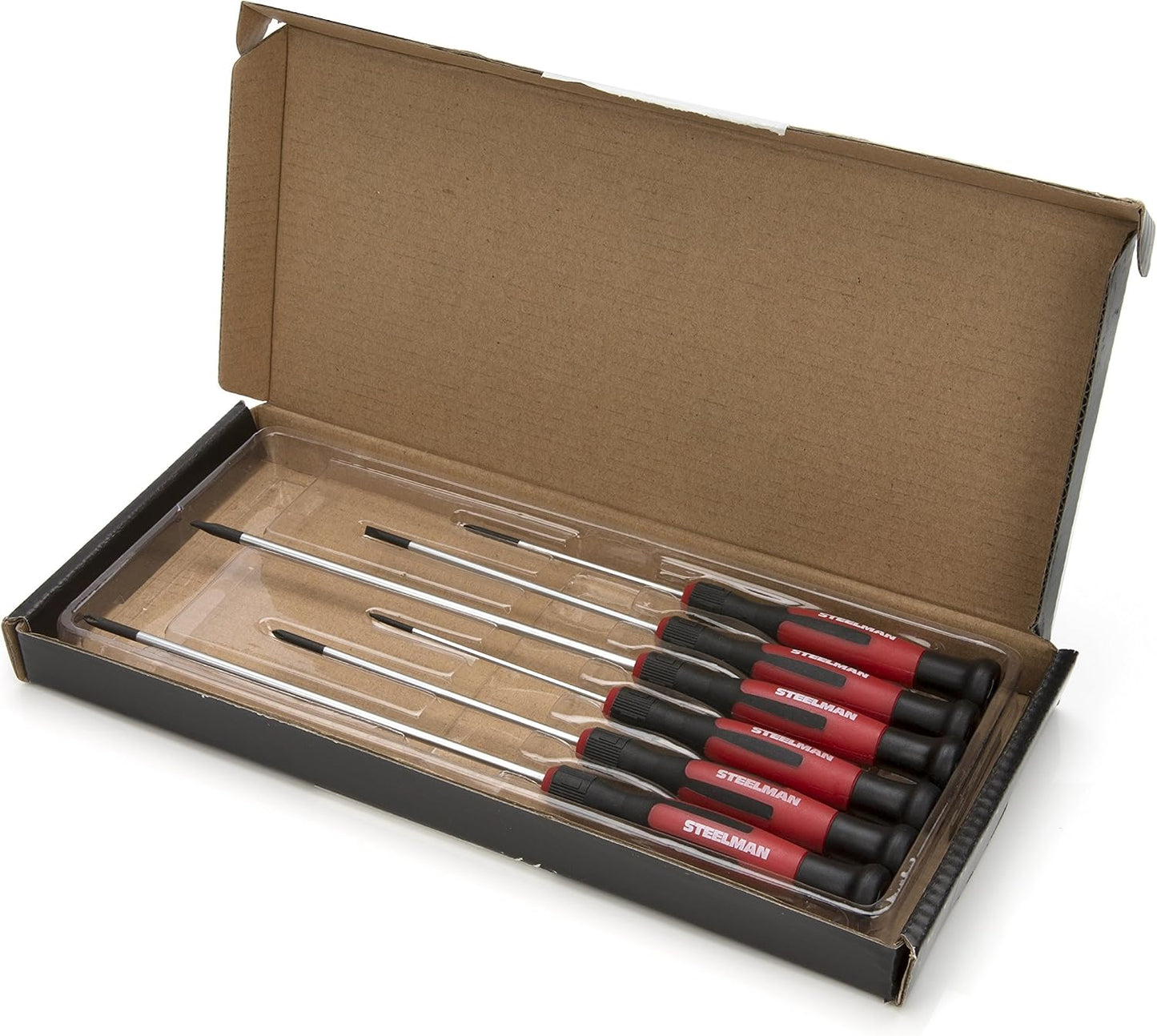 STEELMAN Precision Steel Shaft 6-Piece Long Electronics Screwdriver Set, Variety of Slotted/Phillips Sizes, Swivel-Head, Magnetic Tips