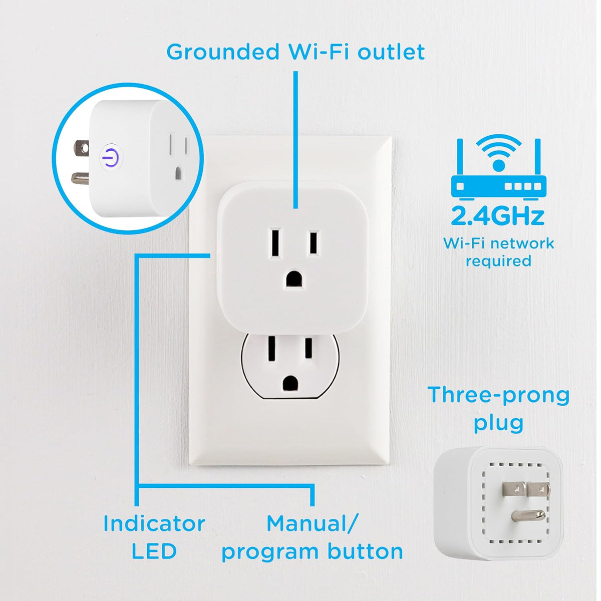 Enbrighten Matter Indoor Smart Plug, 1 Grounded Outlet, White, 4 Pack