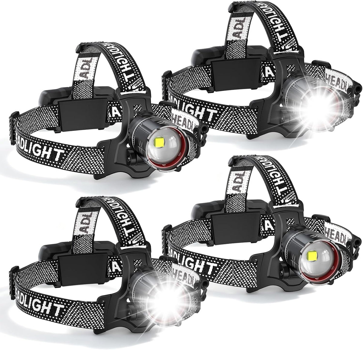 ATDOALL Super Bright LED Headlamp 4 Pack, High Lumen Rechargeable Head Lamp with Motion Sensor, 5 Modes, IPX5 Waterproof, 90° Adjustable, Zoomable Head Lights for Adults, Hard Hat, Outdoor, Camping