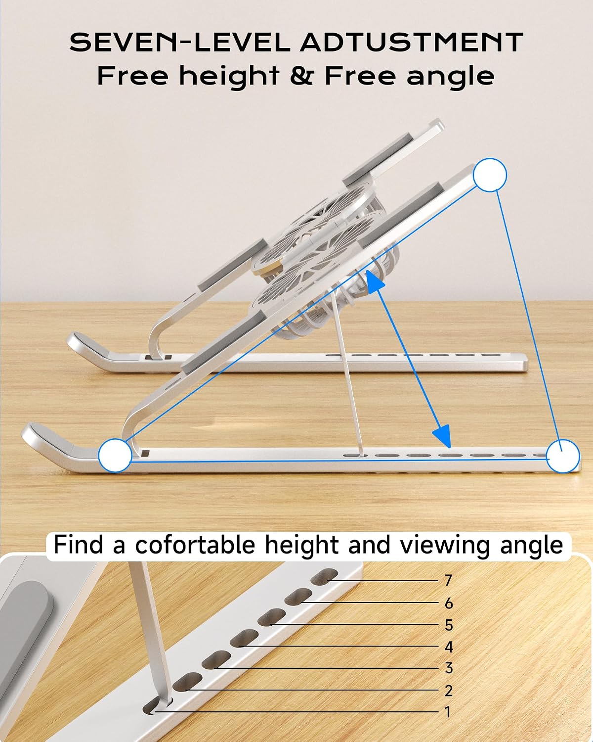 Laptop Stand with Open Cooling Design, Aluminum Notebook Stand with Height Adjustment, 10KG Capacity, for Gaming & Work, 10-17 Inch Compatible