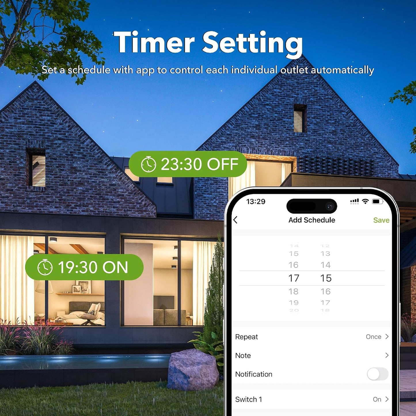 HBN Outdoor Smart Plug, WiFi Heavy Duty 2 Outlet Timer, 1 Pack, 2.4GHz | IP44 Weatherproof Timer Outlet with App Wireless Remote Control, Works with Alexa & Google Assistant, Voice & Remote Control