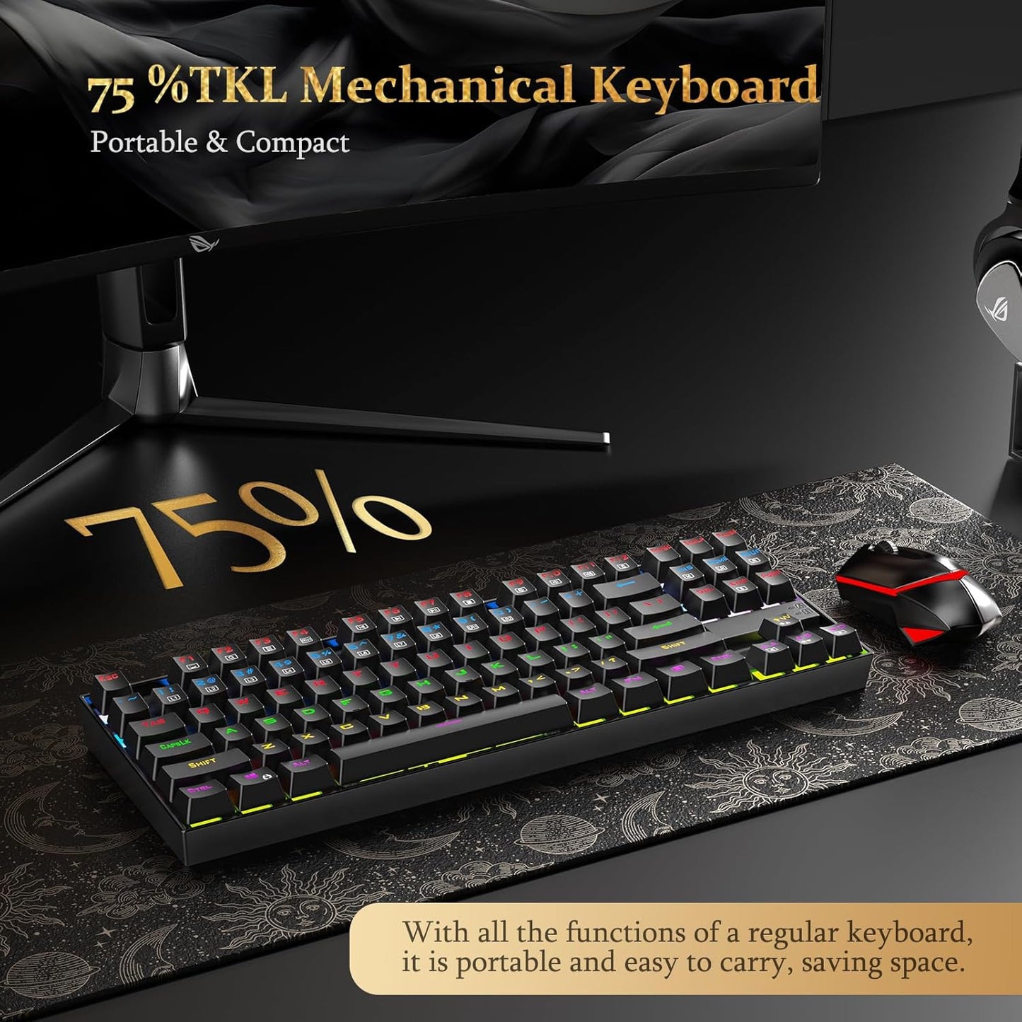 Redragon K552 Mechanical Gaming Keyboard, 87-Key Compact, LED Gaming Keyboard with Red Switches, Anti-Ghosting, Metal Frame for PC Gaming & Typing, Beginner-Friendly (Black)