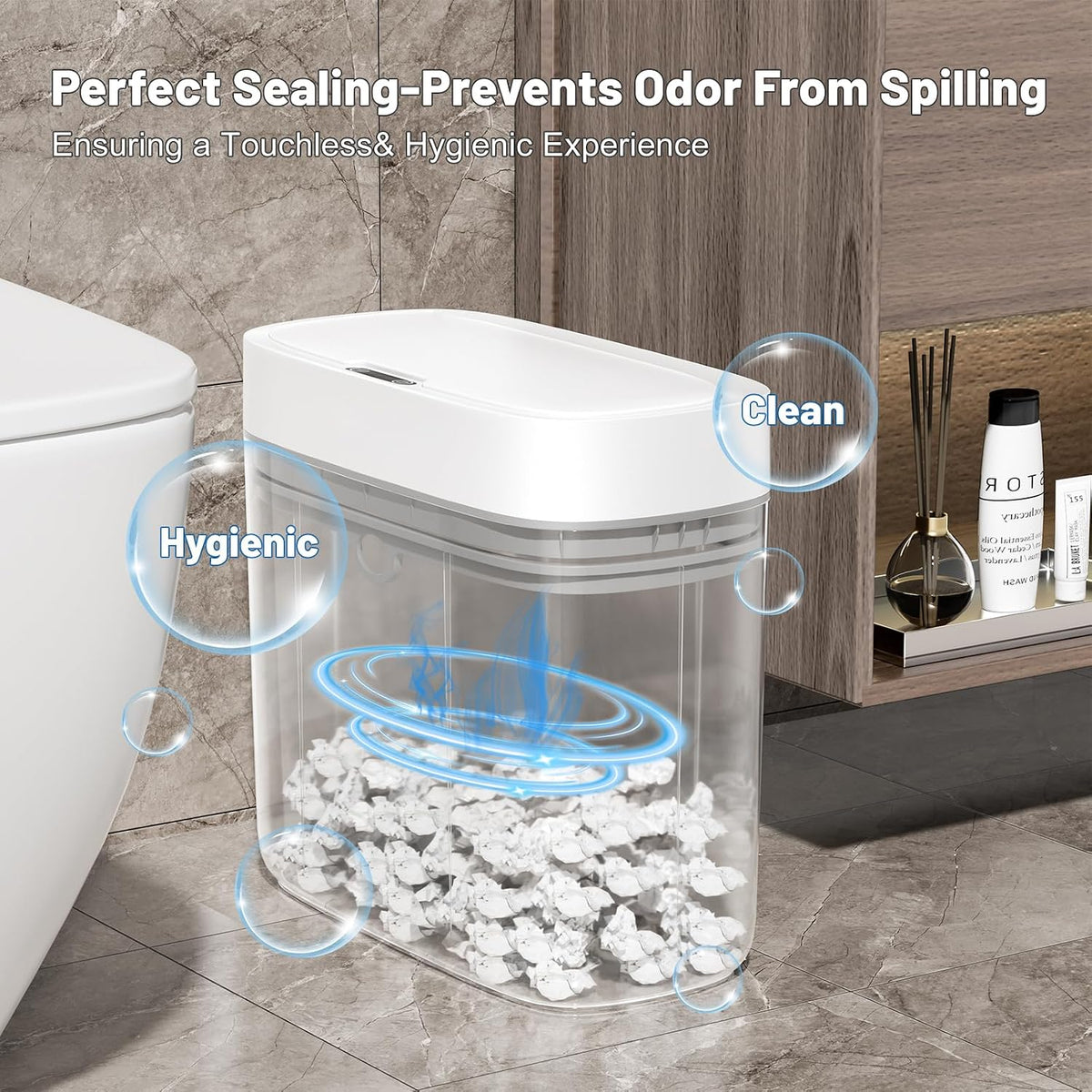 JUDRDO 3.5 Gal Slim Touchless Bathroom Trash Can, Automatic Diaper Pail