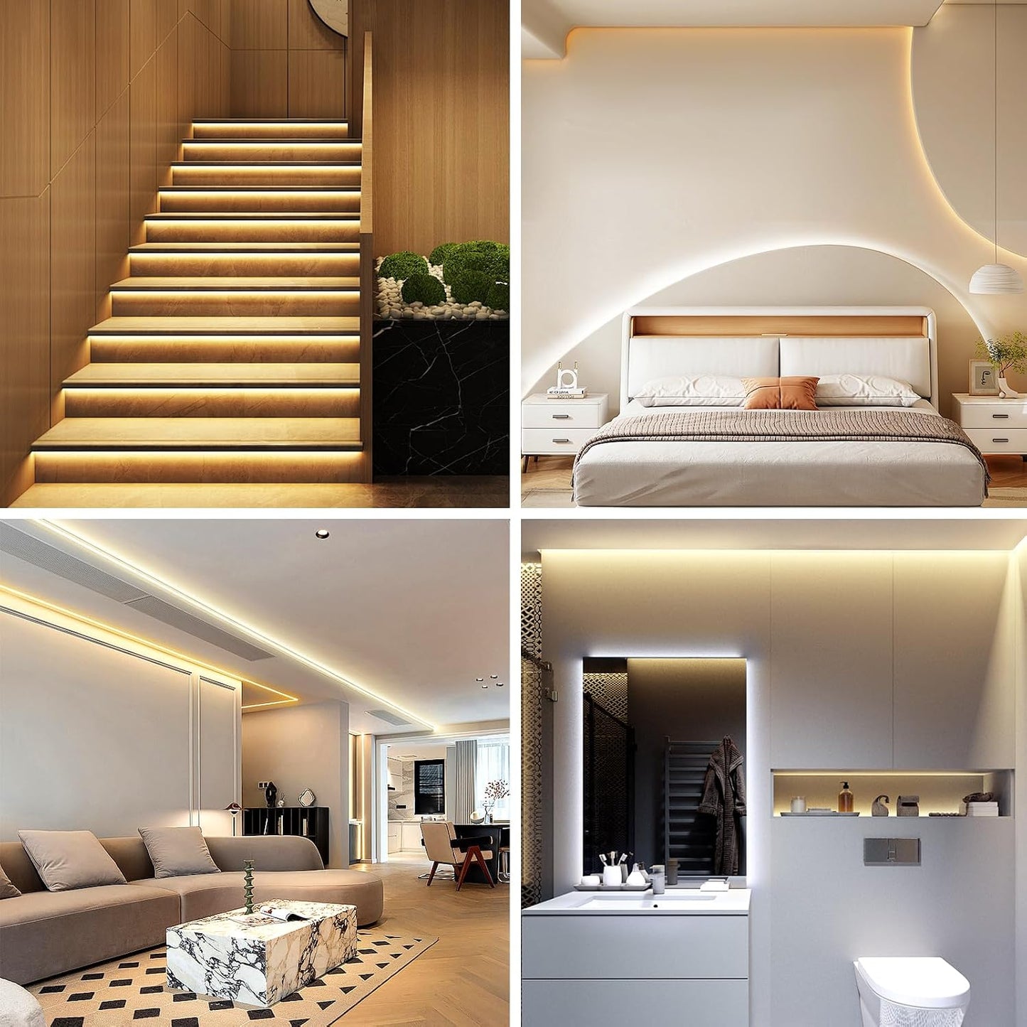 Wefomey White LED Strip Lights, 100ft Dimmable Bright 24V Led Tape Light with Remote and App Control, 2700K-6500K White 1440 LEDs Lights for Bedroom, Kitchen, Ceiling (1 Rolls of 100ft)