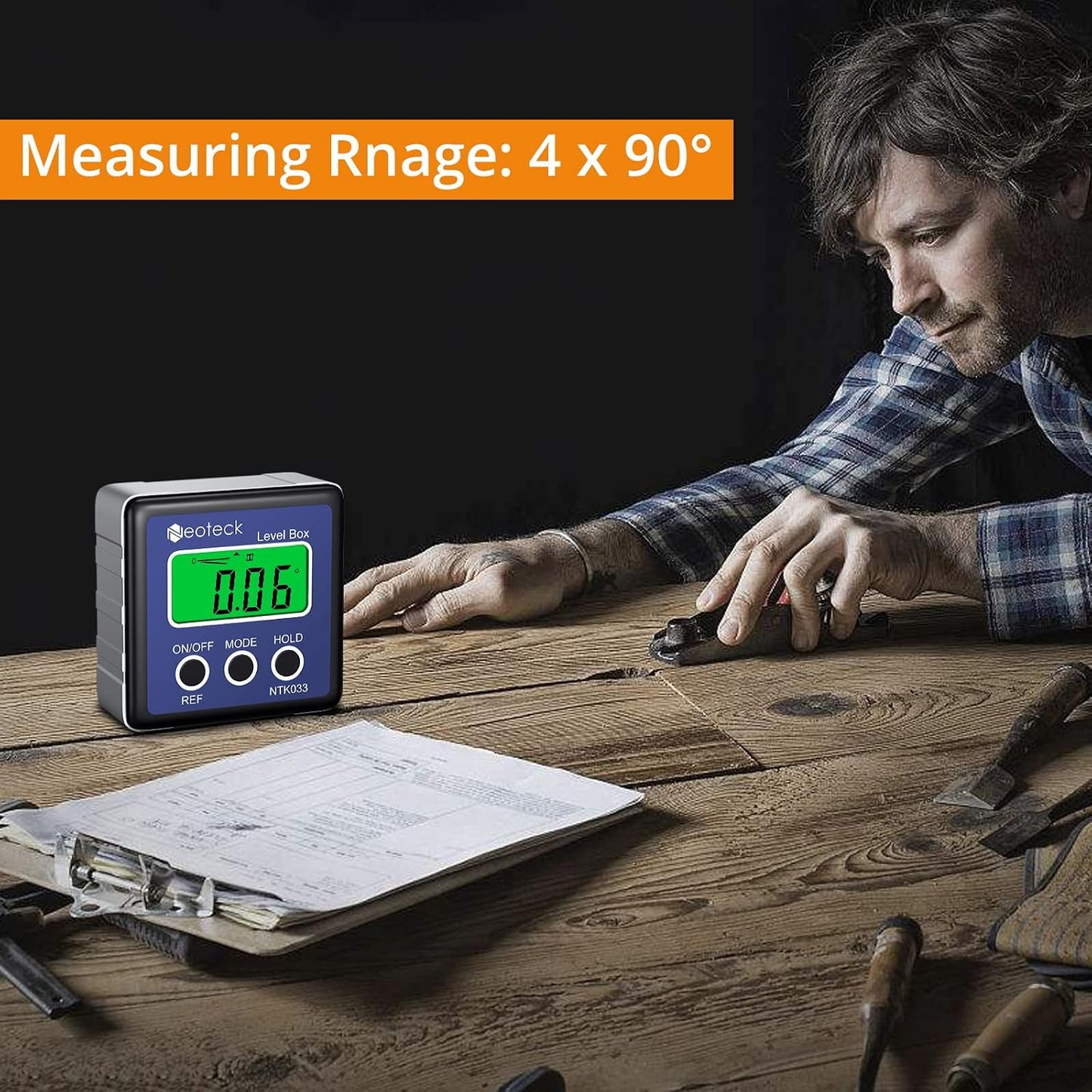 Neoteck Digital Angle Finder LCD Digital Angle Gauge Waterproof Protractor Inclinometer Bevel Box for Helicopter Bevel Angle of Miter Saw Automobile Test and Repair and ect-Blue
