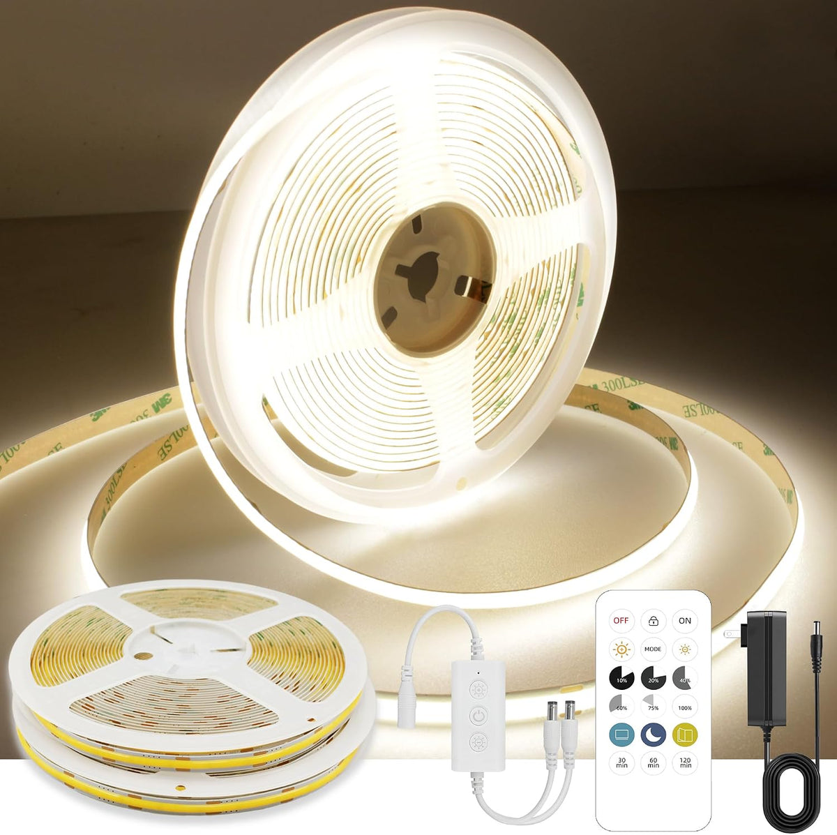 AXMOTUT 9.84ft Smart COB LED Strip Lights, 24V Warm White 2700K Dimmable LED Light Strips, High Bright LED tape light with Power Supply and app Control LED lights for TV,mirror, Kitchen Cabinet, Shelf