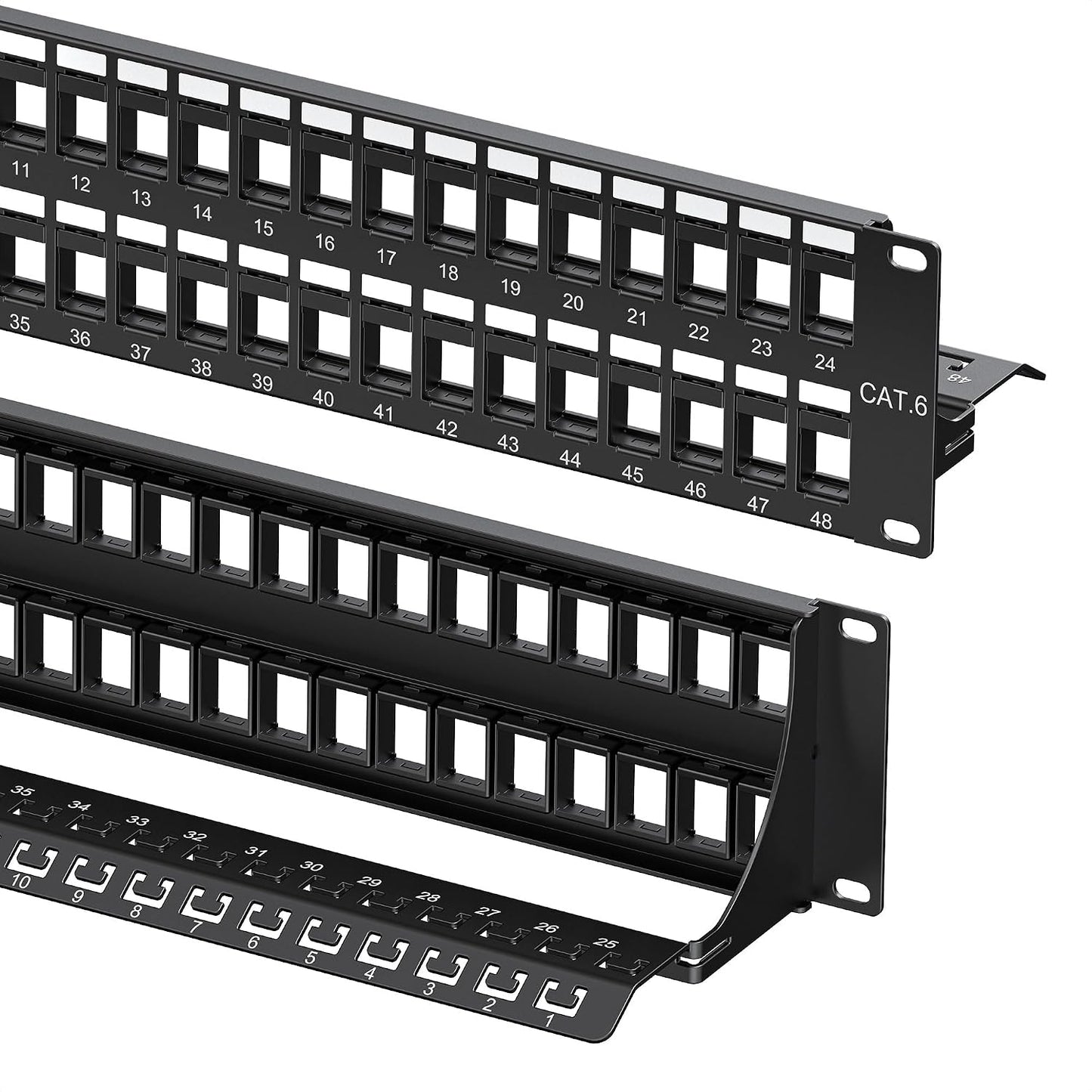 Cable Matters 1U 24 Port Keystone Patch Panel with Cable Management | With Support Bar, Rackmount or Wall Mount, 19-Inch Black Patch Panel for Keystone Jacks