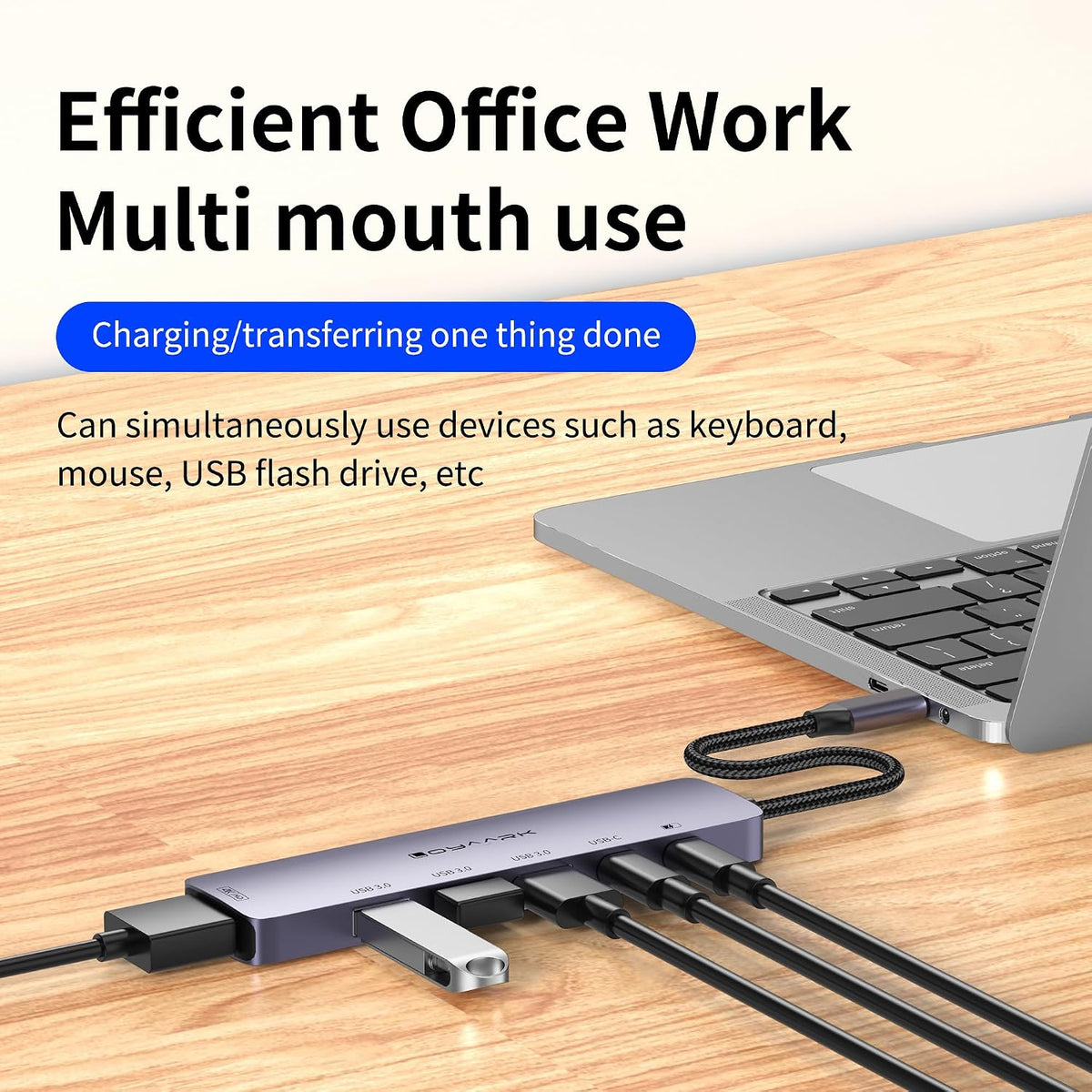 USB C HUB,USB C to 4K30hz HD Multi-Port Adapter,3USB 3.0 Ports and 1 5Gbps USB-C Data Ports,USB cSplitter with 4K30hz HD Port and PD 100W SmartCharging (T601)
