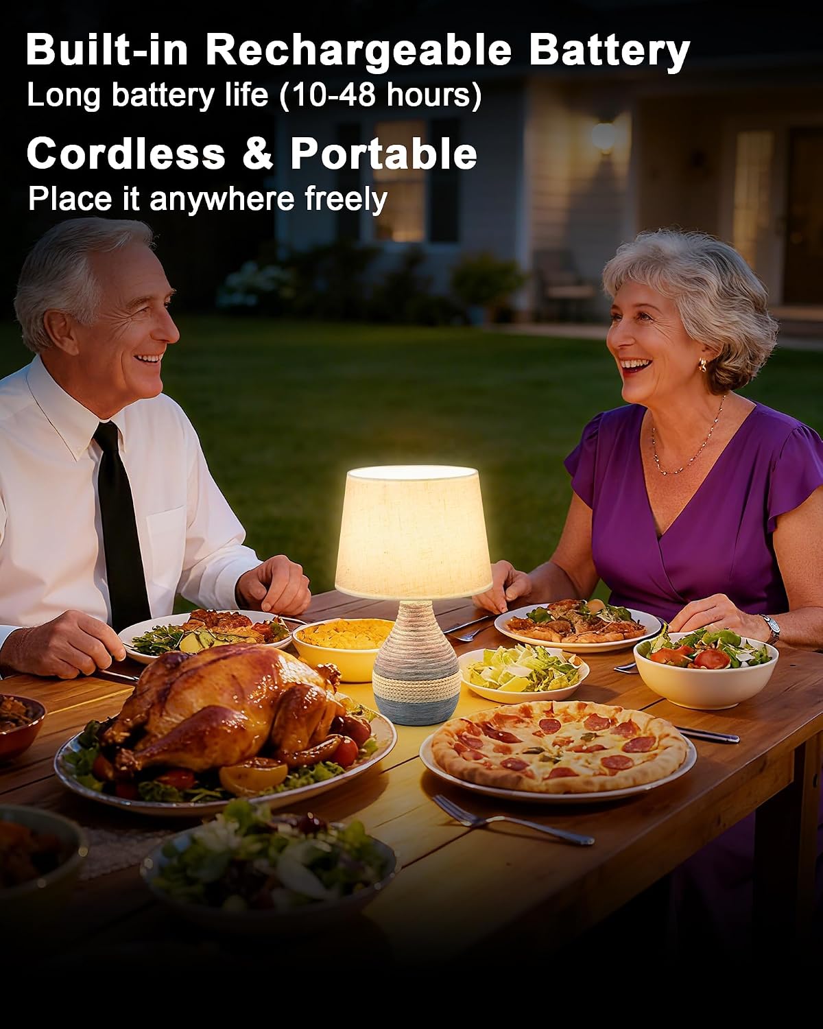 13" H Small Rechargeable Cordless Ceramic Table Lamp, Coastal | Remote Control RGB, Warm White Light, Timer, Dimmer, Battery Operated Lamp for Bedroom, Living Room, Kitchen, Linen Shade