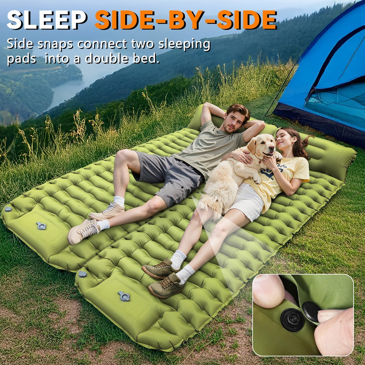 Sleeping Pad for Camping, Built-in Foot Pump with Pillow | Ultralight Inflatable, Extra Thick Compact Camping Mattress for Camping, Hiking, Backpacking, Tent Use, Single, Green