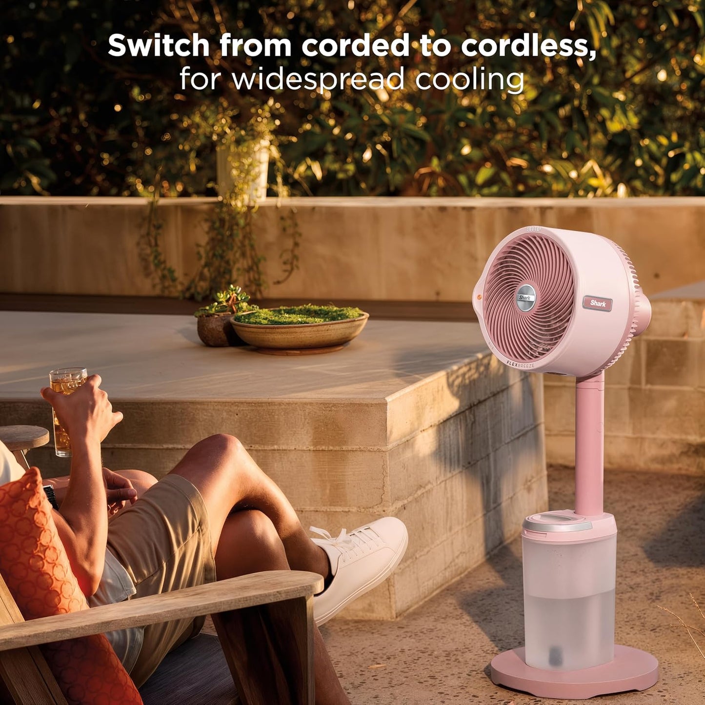 Shark FlexBreeze Pro Mist 2-in-1 Fan with Integrated Mist, Blush, FA300PK2 | Corded/Cordless, Pedestal to Tabletop, up to 24-Hr Battery, up to 70 Ft of Power, 5 Speeds, with Integrated Misting Tank