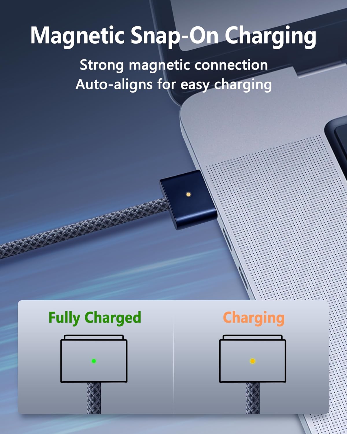 DERLULU Magnetic Charger Cable for MacBook Air & Pro, 6.6 ft, Midnight Blue | USB-C to Magnetic Cable, Compatible with MacBook Air 13"/15" M2–M5, for MacBook Pro 14"/16" 2021–2026