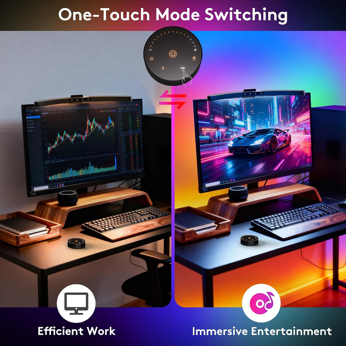 Quntis 17.7'' Curved Monitor Light Bar RGB Backlight with Music Sync, Black