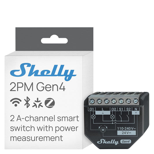 Shelly 2PM Gen4, Smart Relay Switch, WiFi, Matter & Zigbee, 2-Channel