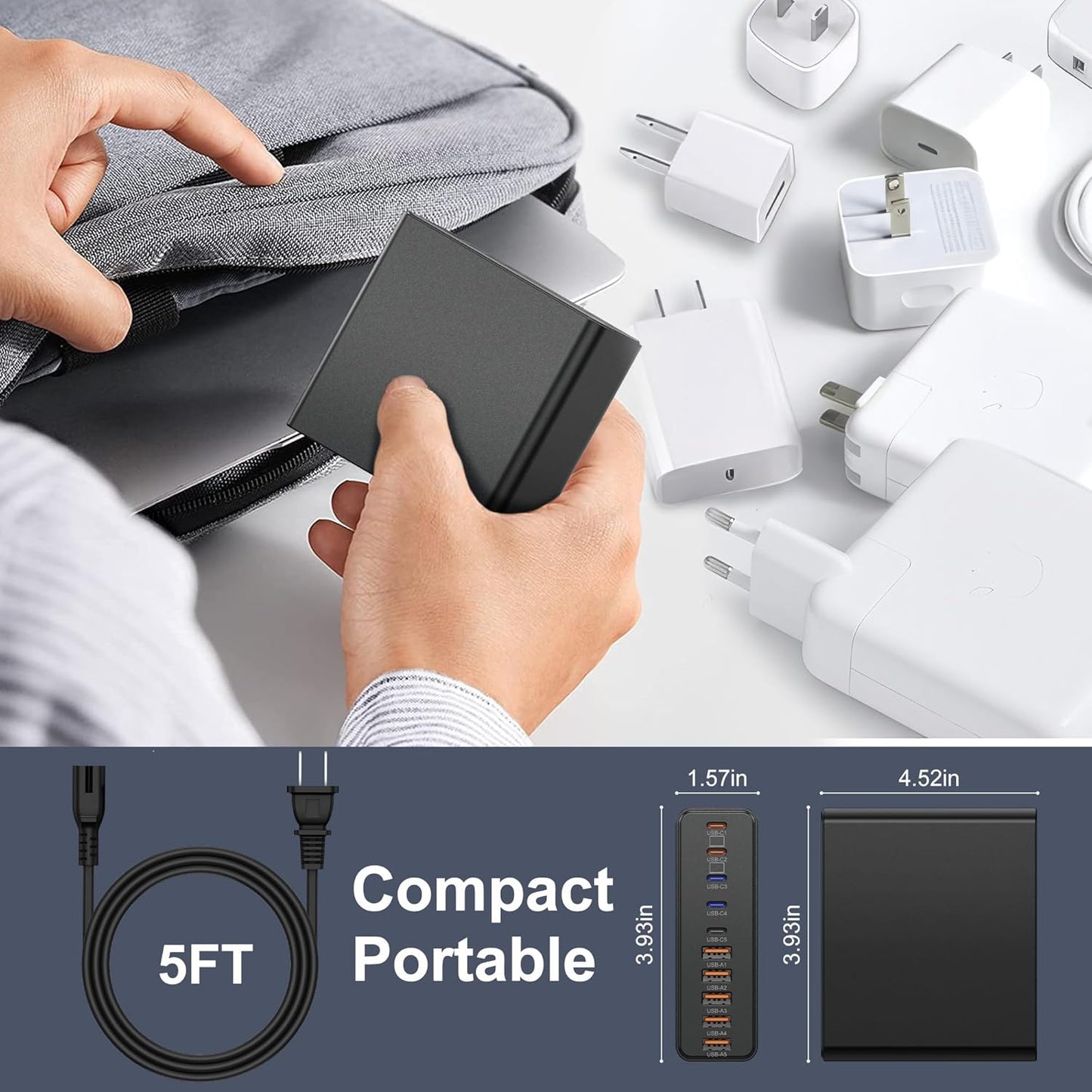 800W USB C Charger Block,10-Port GaN Charging Station | Fast Charging Type C & USB A Wall Charger Adapter for MacBook Pro/Air,iPhone,iPad,Dell XPS,Samsung Galaxy (Bright Black)