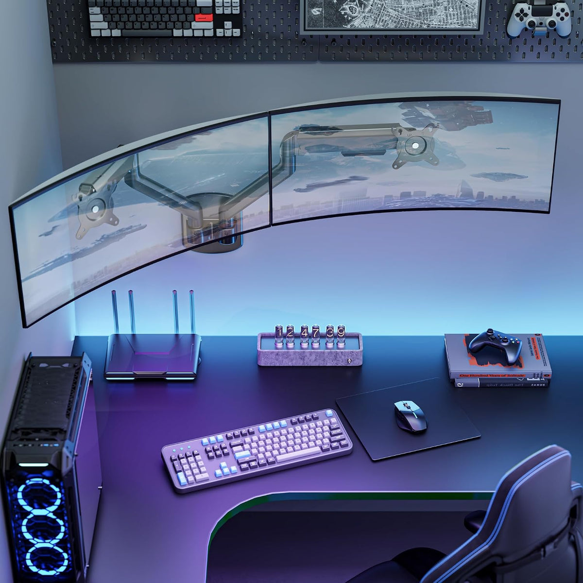 ARES WING 17-35 Inch Ultrawide Dual Monitor Wall Mount, Black