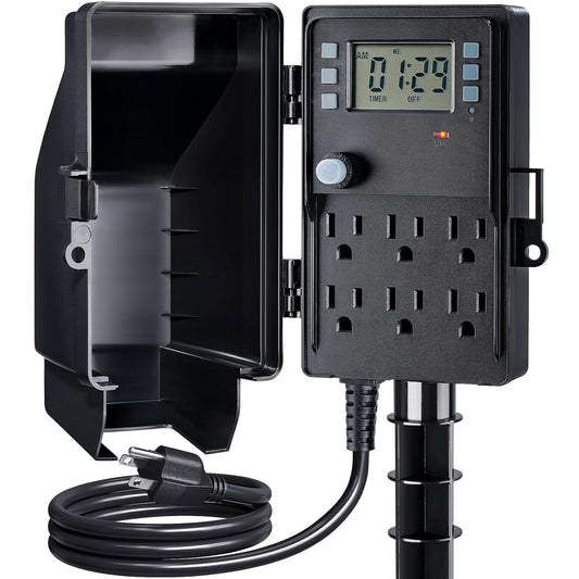SURAIELEC Outdoor Power Stake Waterproof, 7-Day Programmable Digital Timer