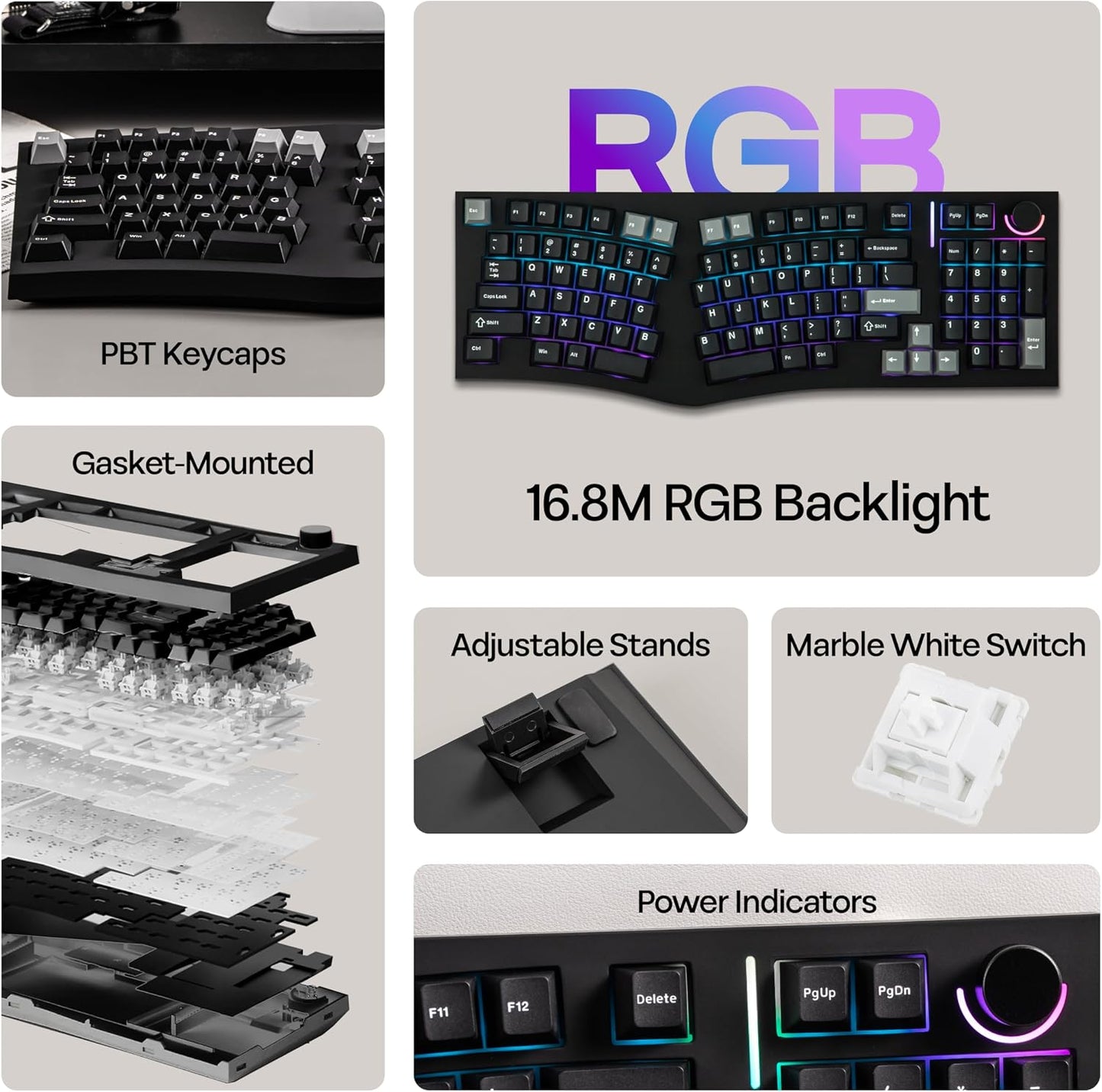 MechLands Feker Alice98 Ergonomic 98 Keys Custom Mechanical Keyboard | VIA Programmable, USB-C Wired Gaming Keyboard, Hot Swappable, 5 Layer Paddings, Control Knob, NKRO, RGB for Win/Mac (Black)