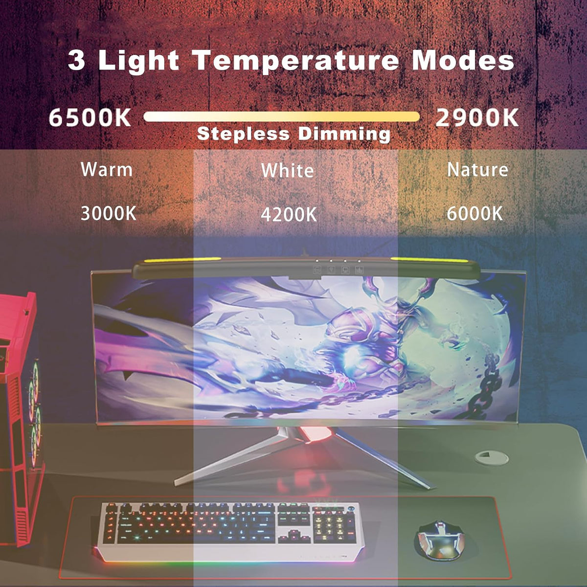 Curved Monitor Light Bar with 7 RGB for 24-27 Inch Screen, Stepless Dim