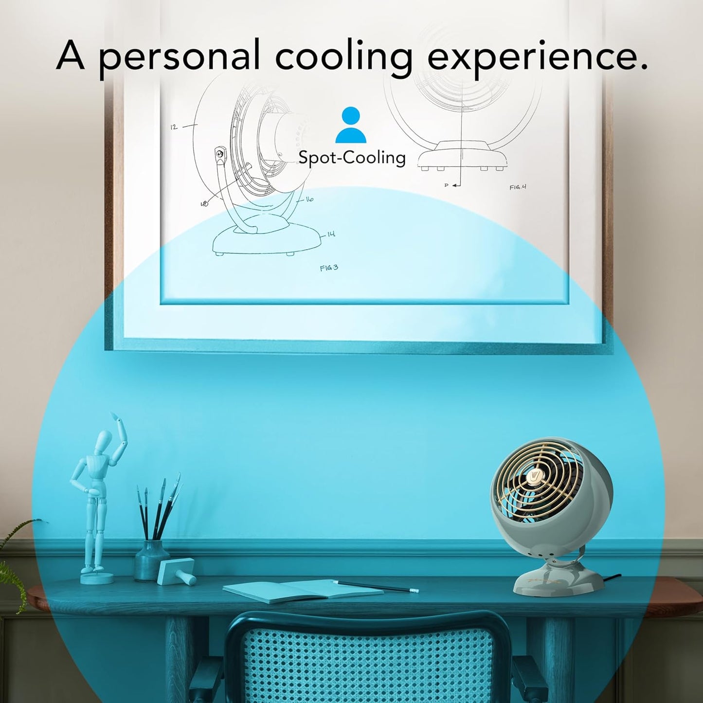 Vornado VFAN™ Mini Classic Vintage Metal Desk Fan, 2-Speed, Adjustable Tilt, Personal Air Circulator for Bedroom, Office, Dorm Room, Portable Quiet, Vintage Green