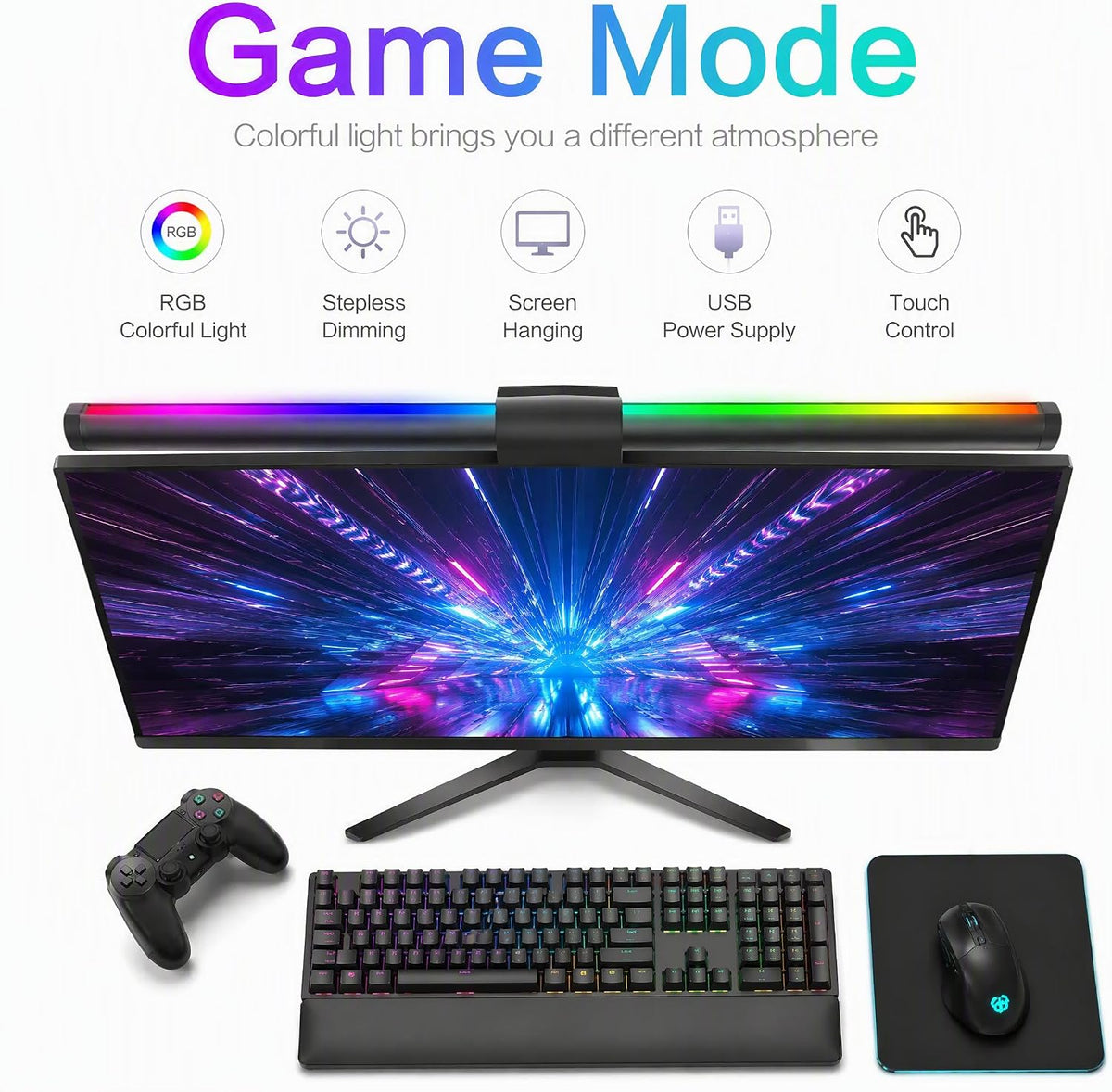 Monitor Light Bar RGB: USB Reading LED Task Lamp with Touch Control - No Screen Glare Dimmable Desk Lamp Computer Monitor Light Bar for Screen Home Office