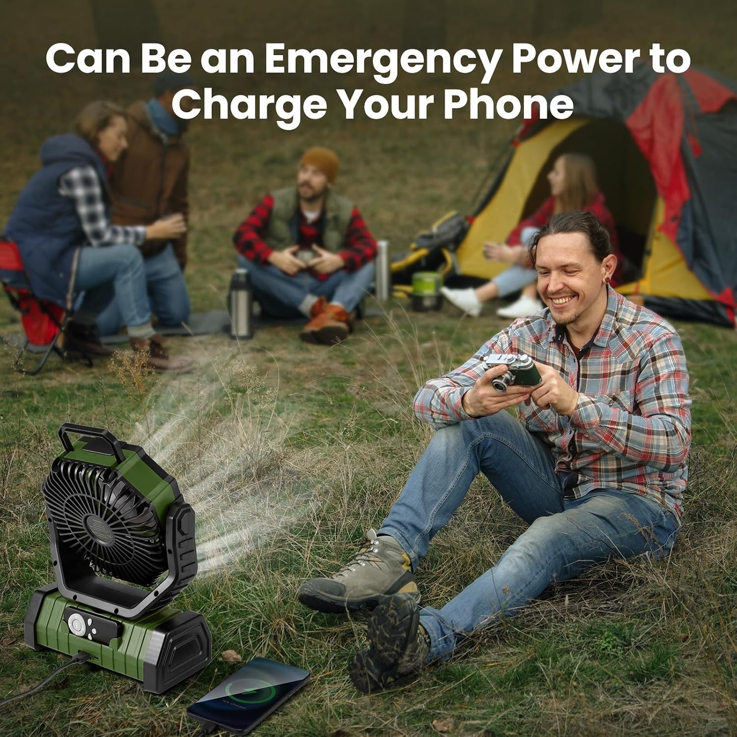 Odoland 30000mAh Camping Fan with LED Lantern, Rechargeable Battery Fan | Operated Oscillating Fan with Remote & Hook, Portable Tent Fan with Timer, 4 Speeds for Outdoor Camp RV Power Outage, Green