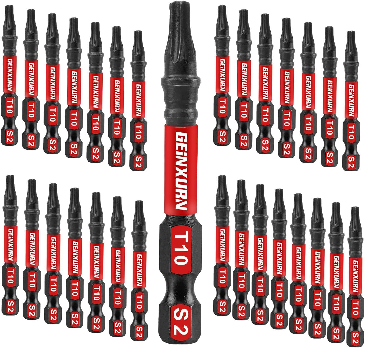 30 Pieces T10 Impact Tough Magnetic Screwdriver Bit Set, 2 In. #10 Torx Head Power Bit Set, S2 Alloy Steel T10 Star Bit Set